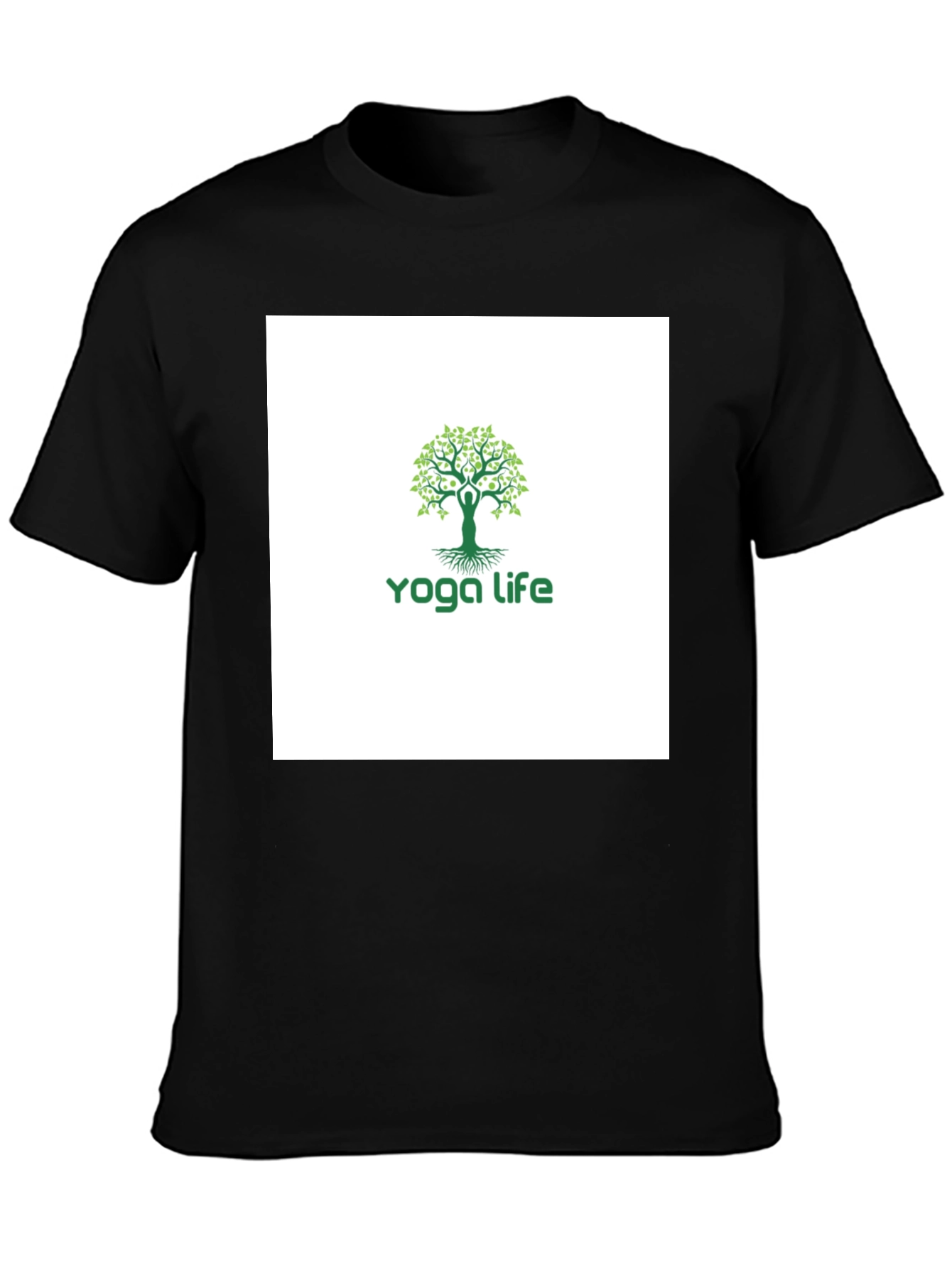 Yoga Life Tree T-Shirt - Black Cotton