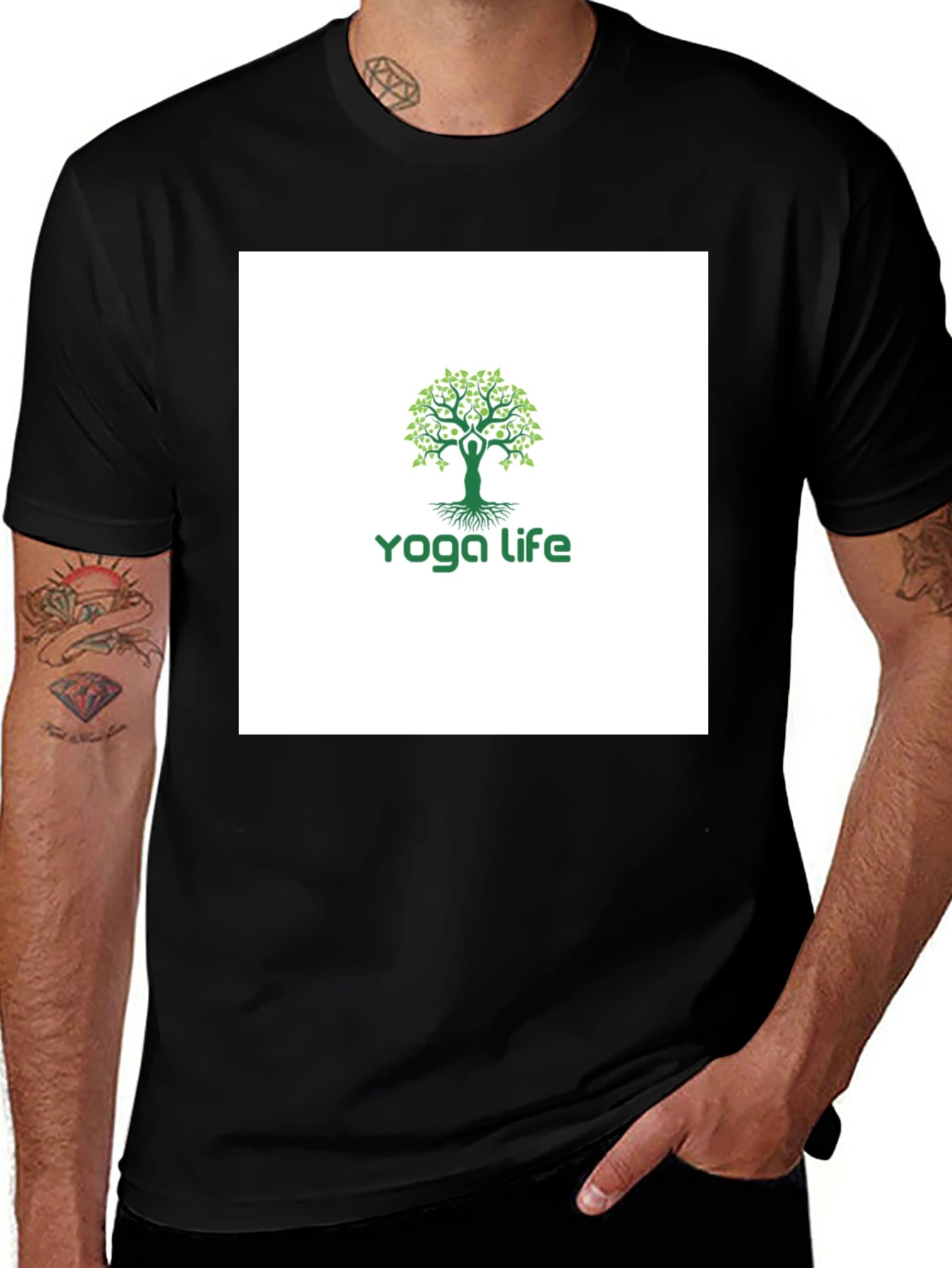 Yoga Life Tree T-Shirt - Black Cotton