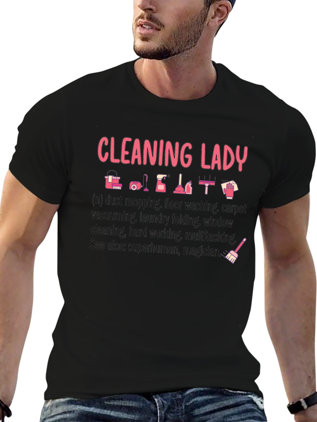 Cleaning Lady Graphic T-Shirt - Black