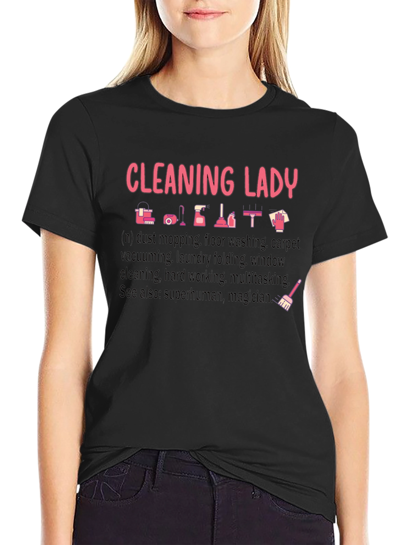 Cleaning Lady Graphic T-Shirt - Black