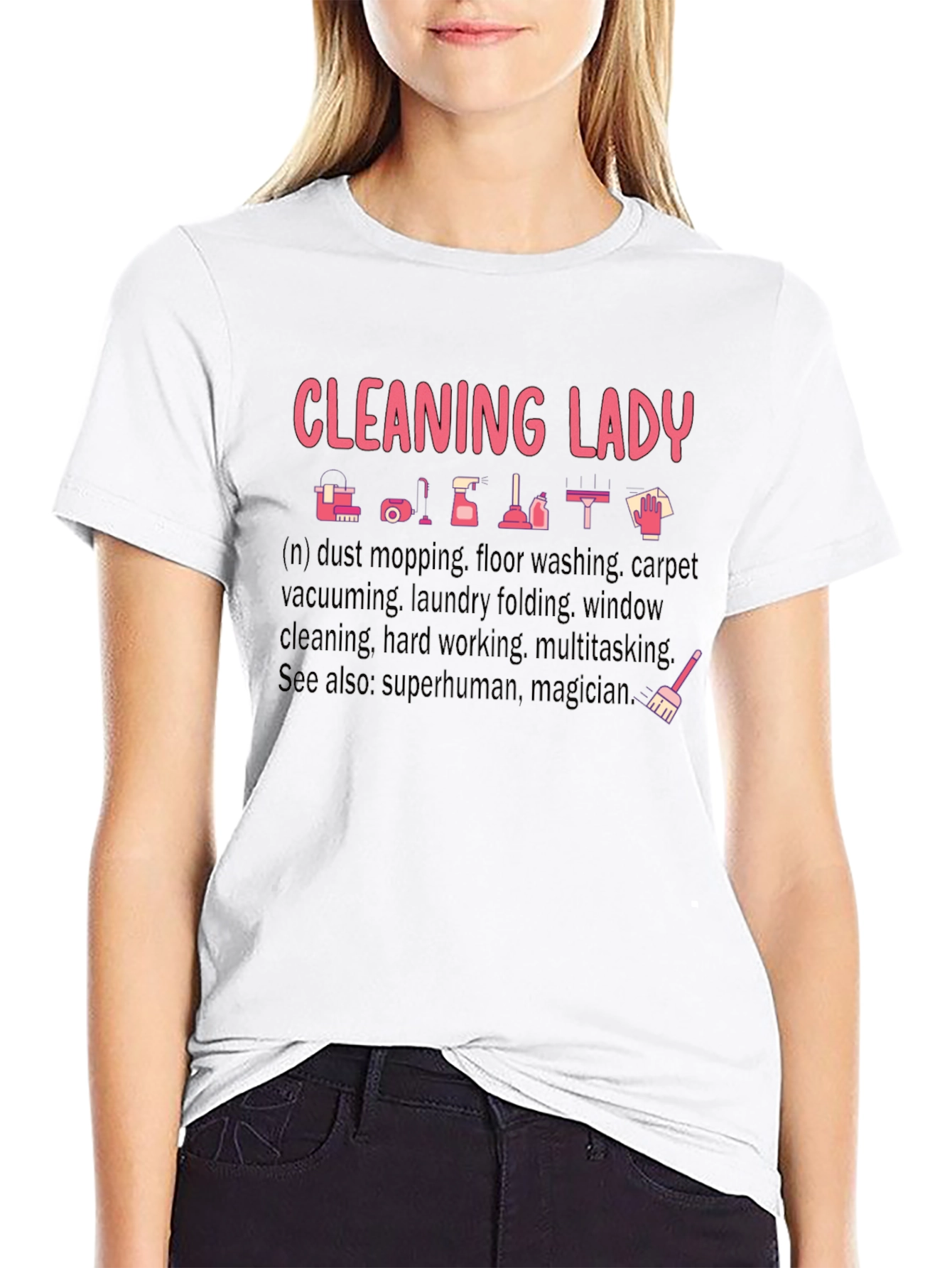 Cleaning Lady Graphic T-Shirt - Black