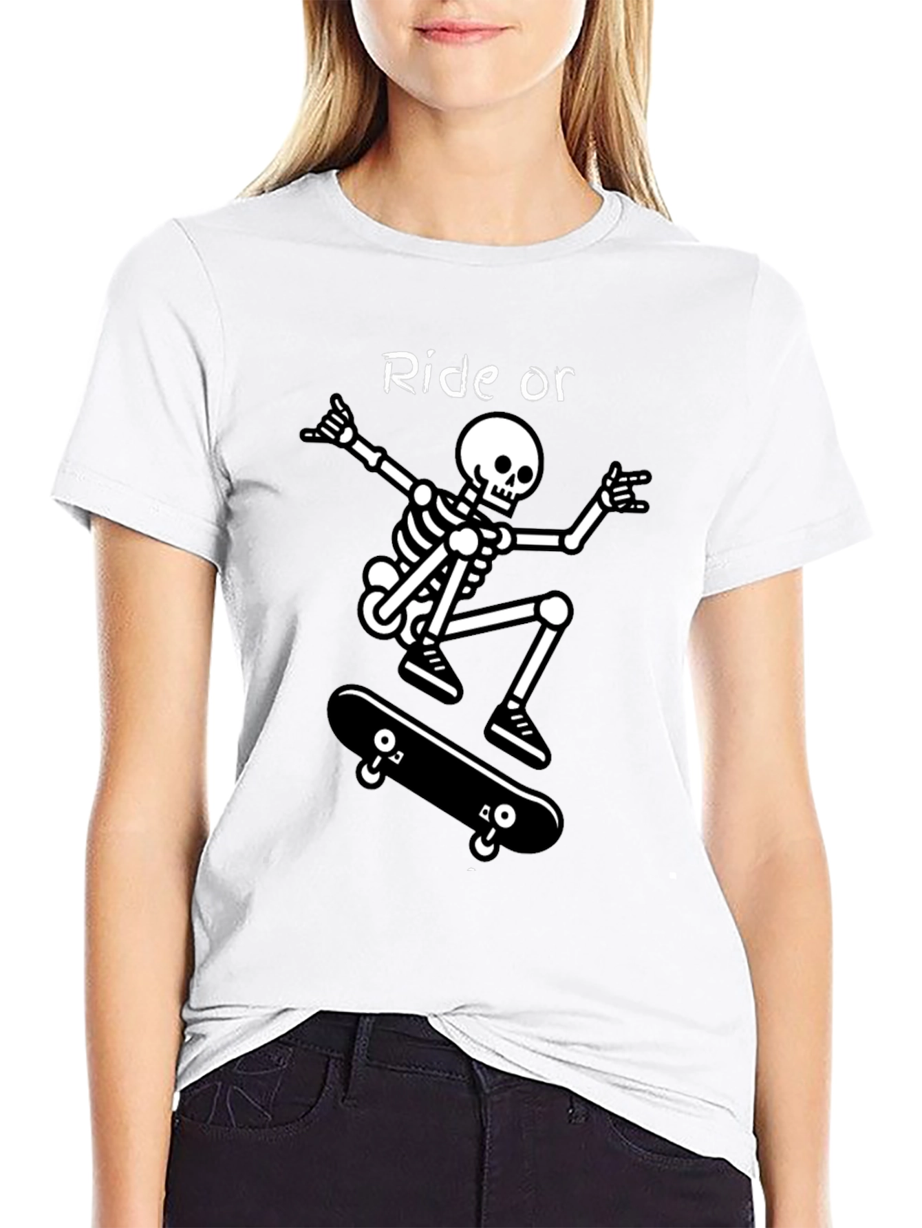 Ride or Die Skeleton Skateboarder Graphic Tee