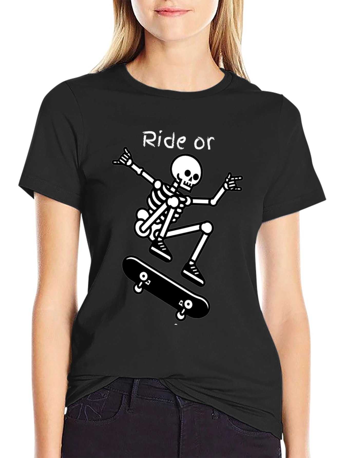 Ride or Die Skeleton Skateboarder Graphic Tee