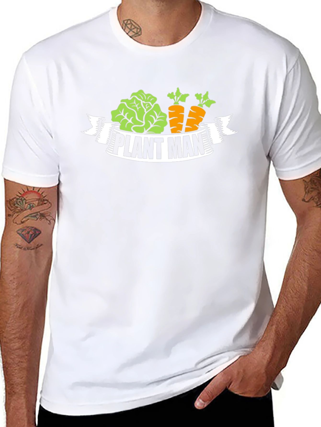 Plant Man T-Shirt - Black Gardening Vegan Carrots Lettuce