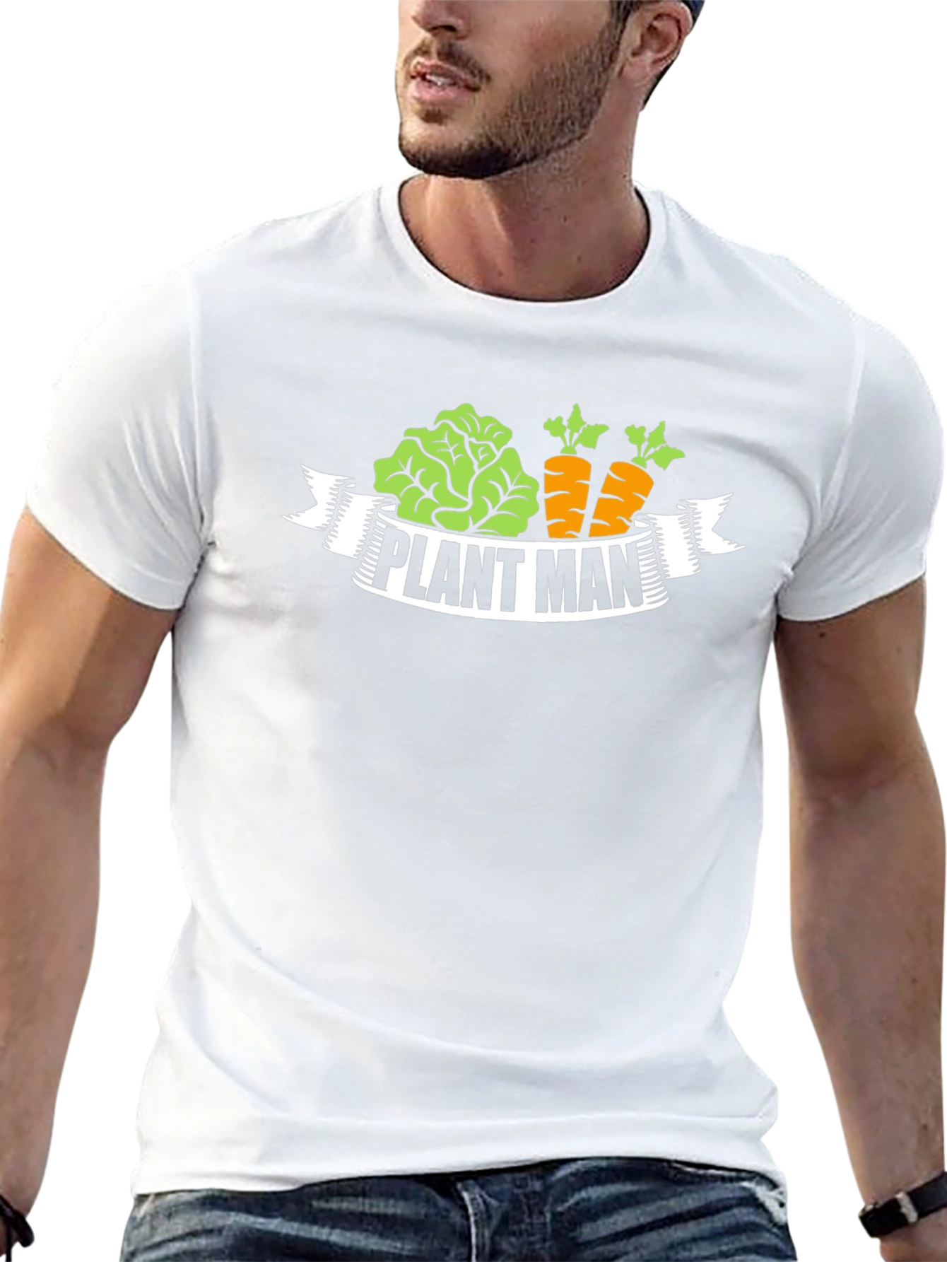 Plant Man T-Shirt - Black Gardening Vegan Carrots Lettuce