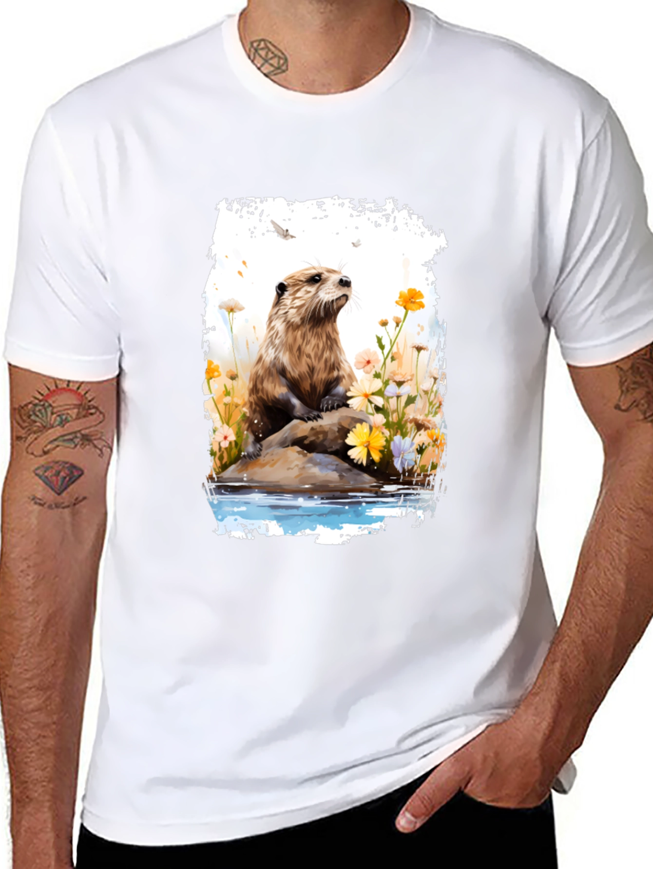 Otter in Bloom T-Shirt - Nature Inspired Tee