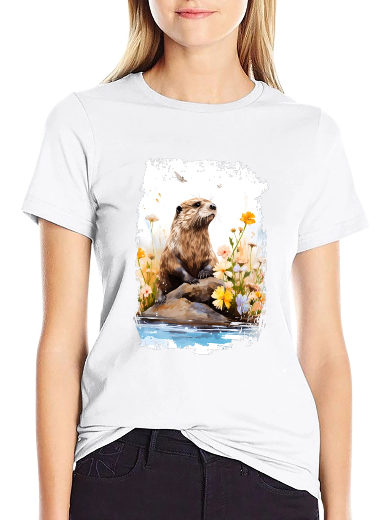 Otter in Bloom T-Shirt - Nature Inspired Tee