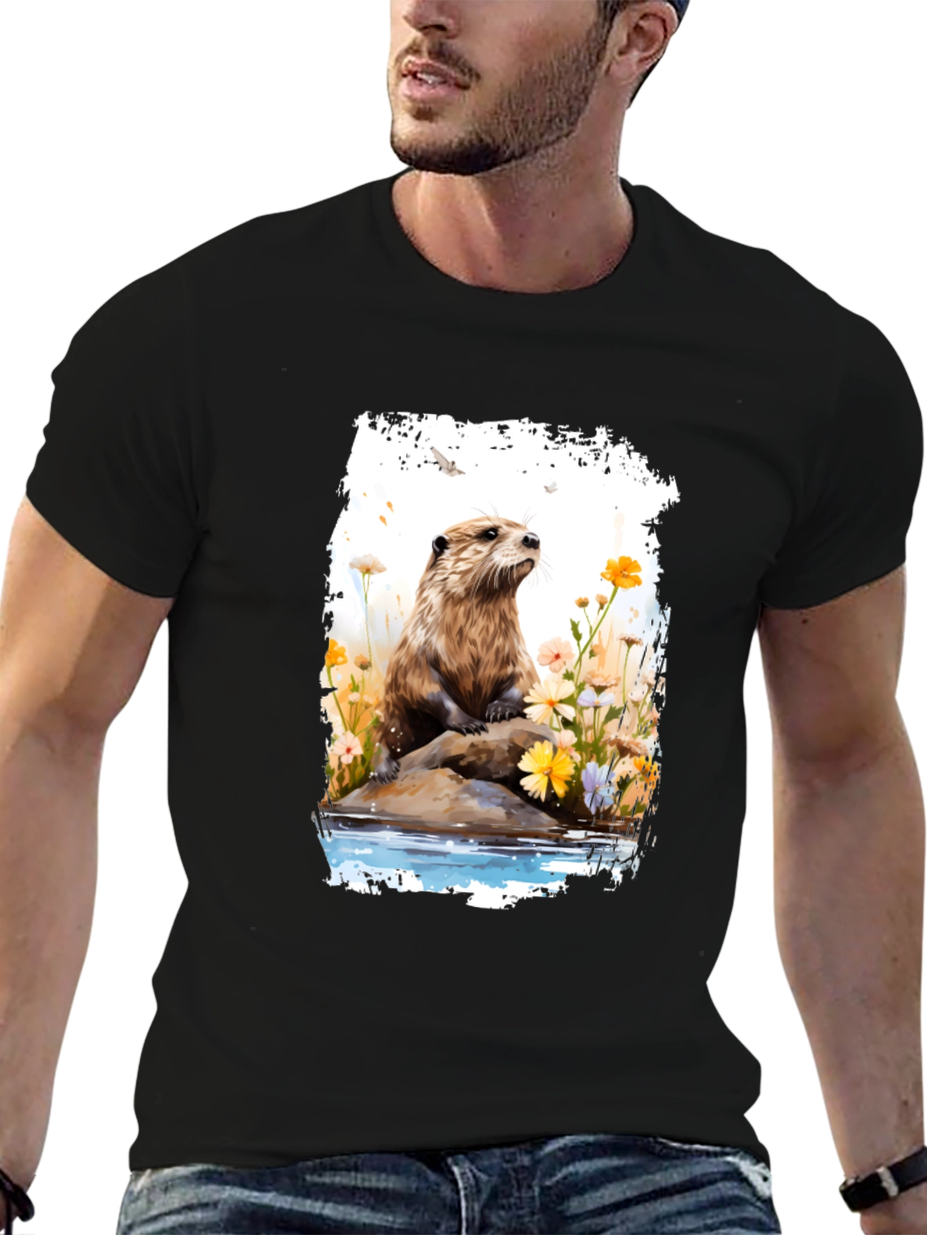 Otter in Bloom T-Shirt - Nature Inspired Tee