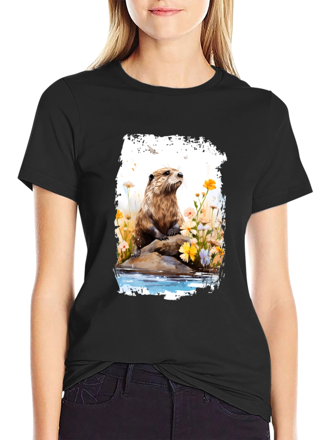 Otter in Bloom T-Shirt - Nature Inspired Tee