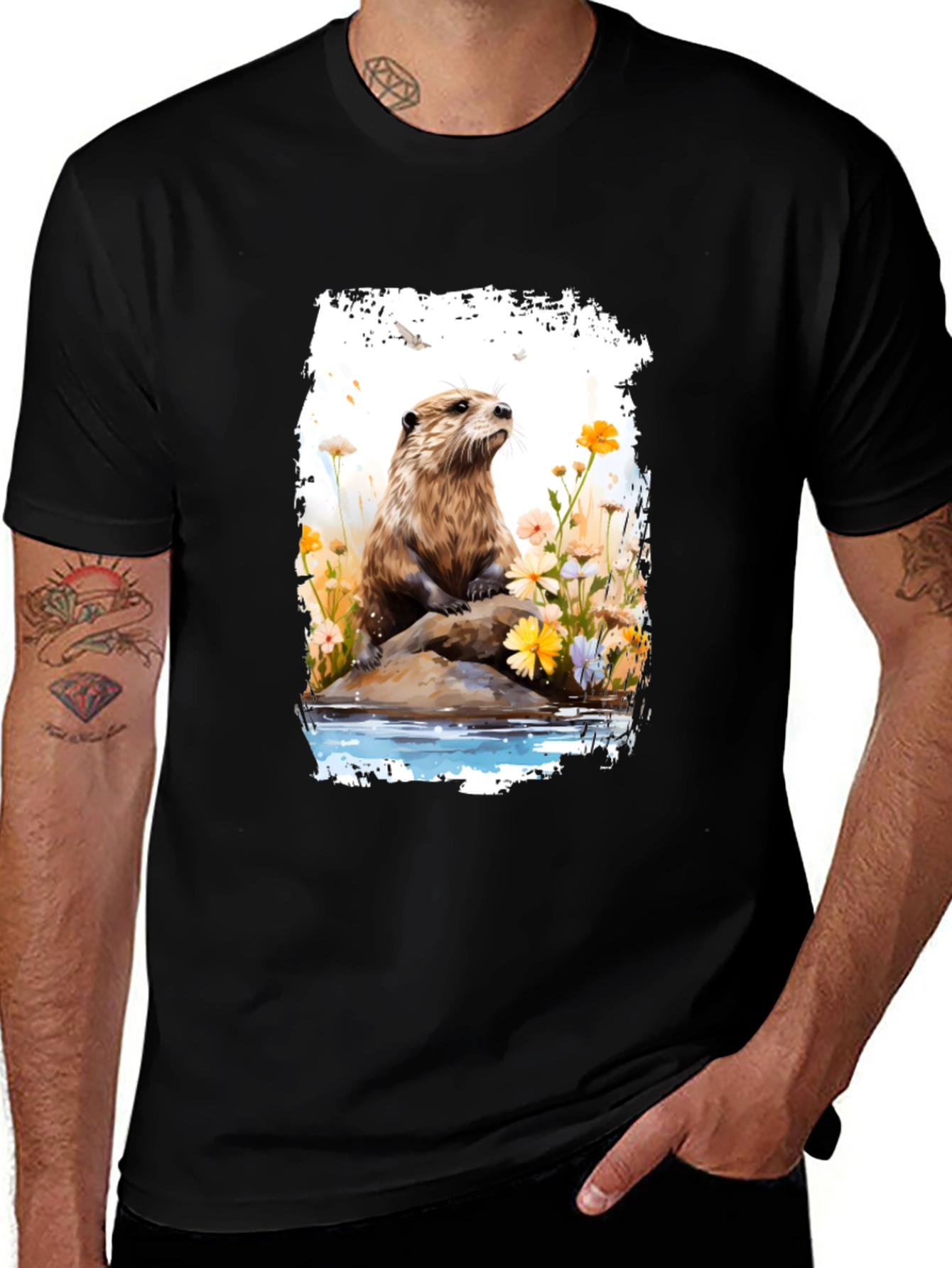 Otter in Bloom T-Shirt - Nature Inspired Tee