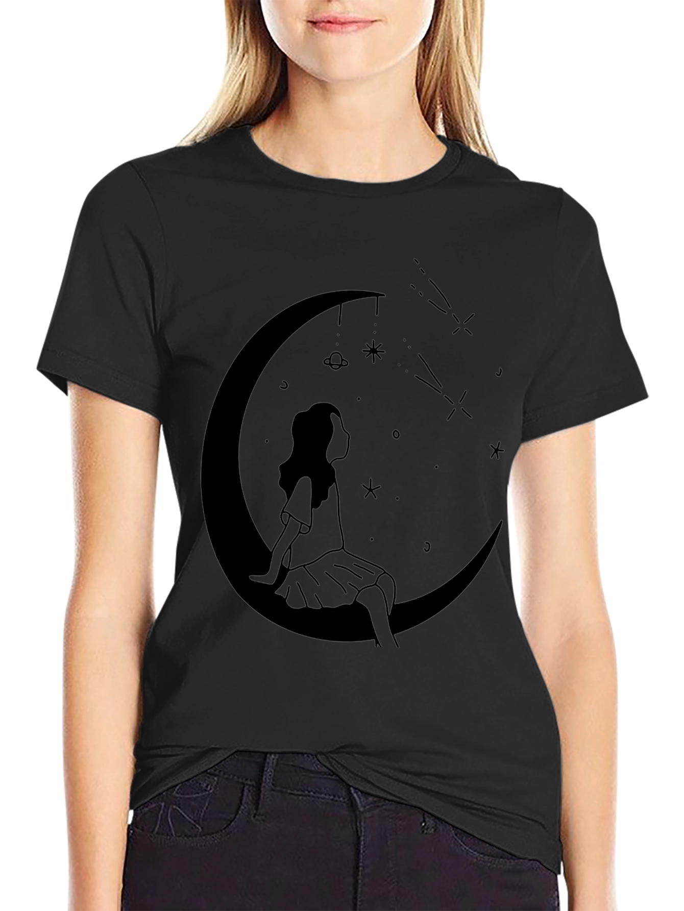 Celestial Dreams Black T-Shirt - Moon Child Design