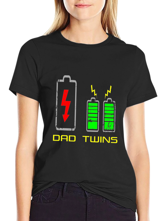 Dad Twins T-Shirt - Low Battery Father of Twins Graphic Tee