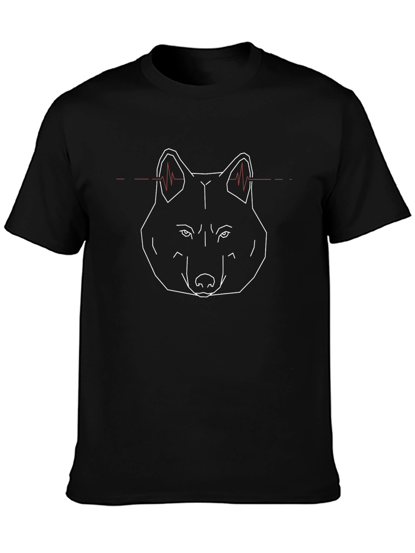 Geometric Wolf Head Graphic Tee - Black