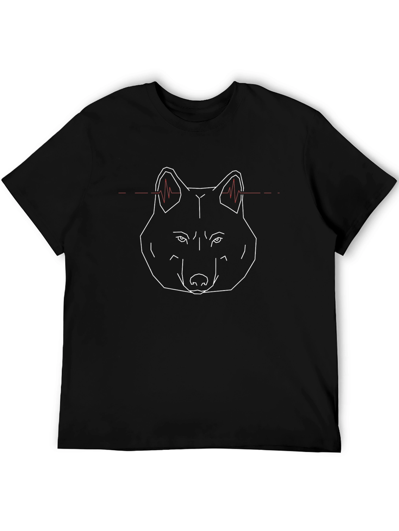 Geometric Wolf Head Graphic Tee - Black