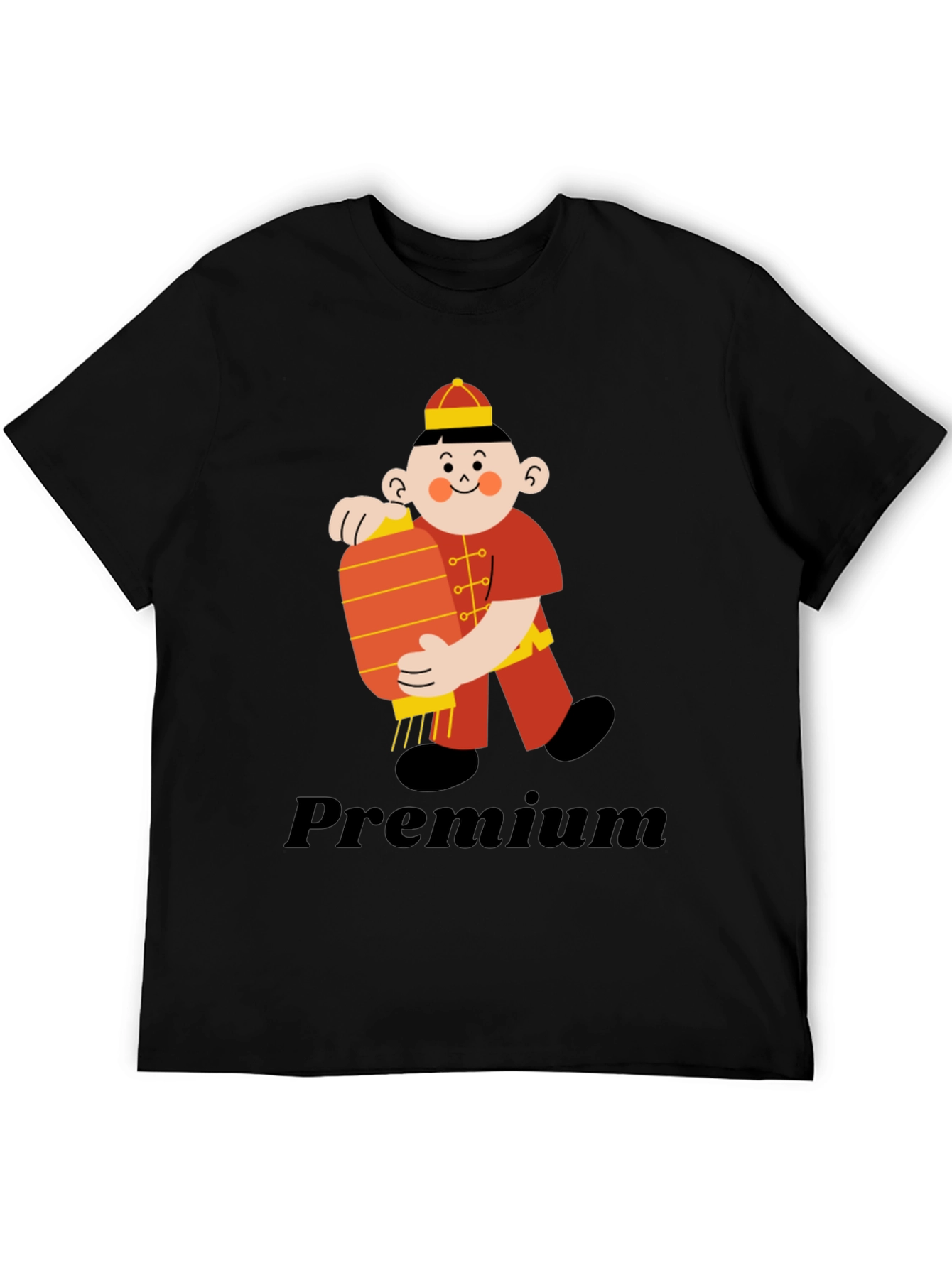 Premium Black T-Shirt with Chinese Boy Graphic