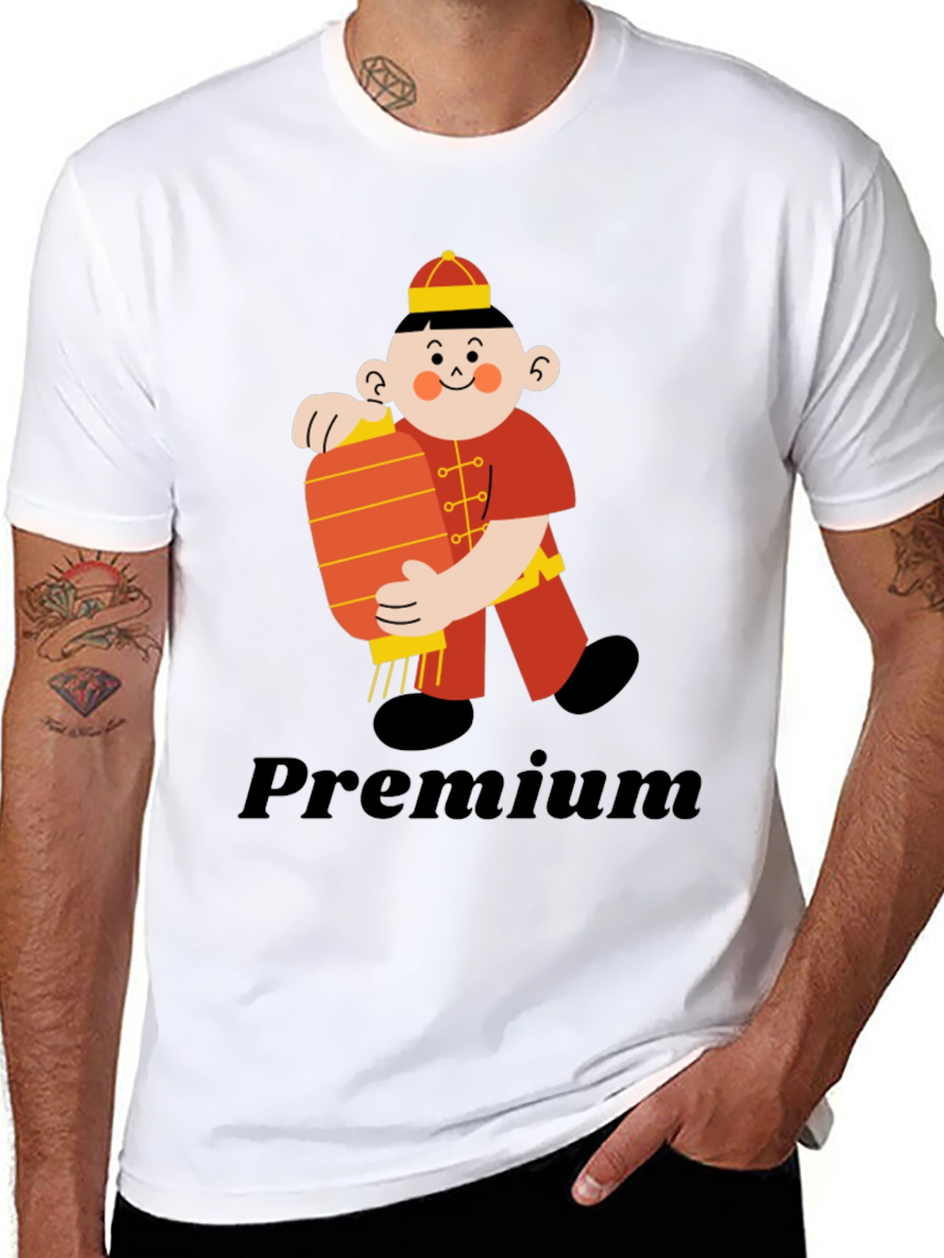 Premium Black T-Shirt with Chinese Boy Graphic