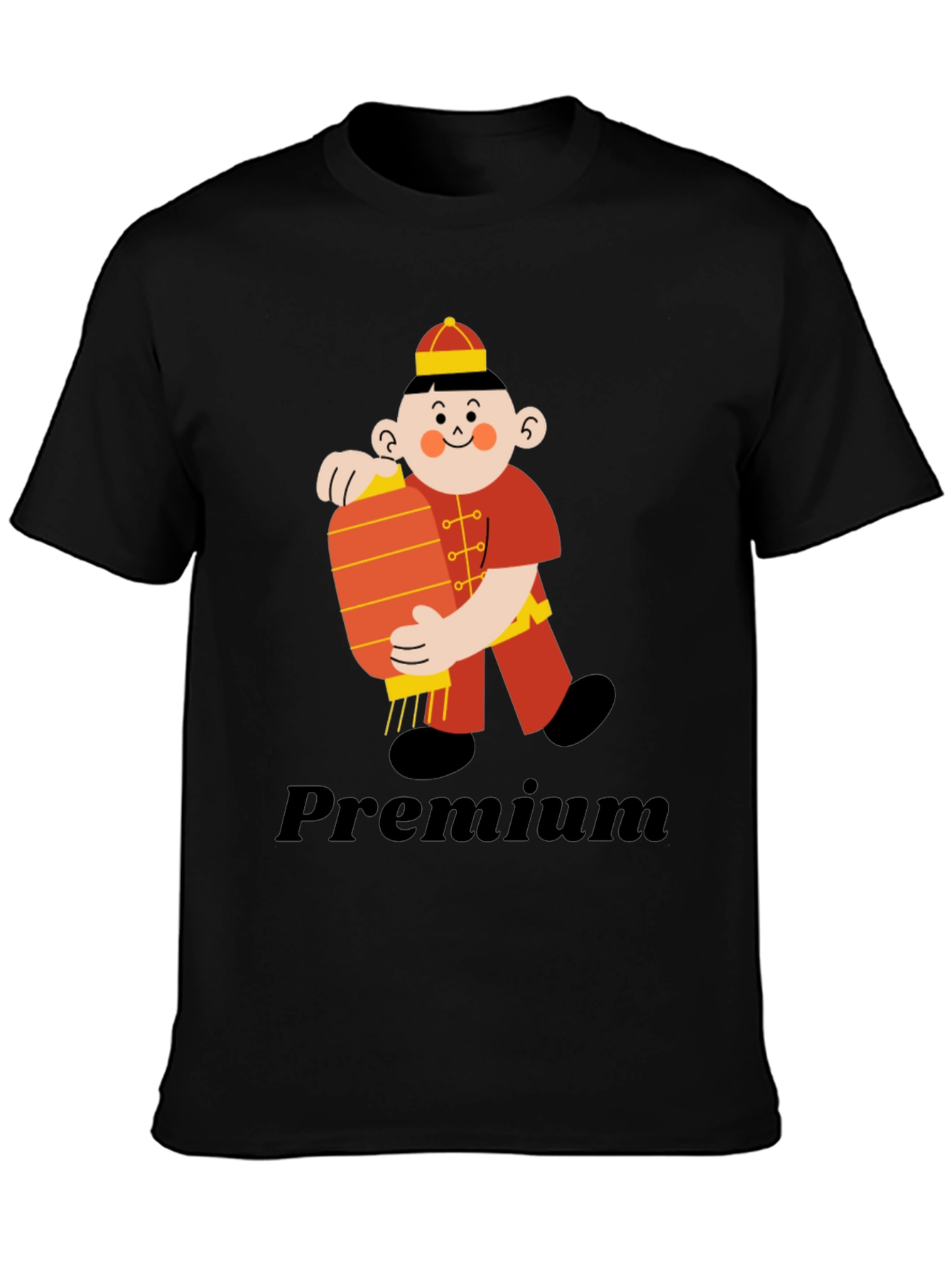 Premium Black T-Shirt with Chinese Boy Graphic