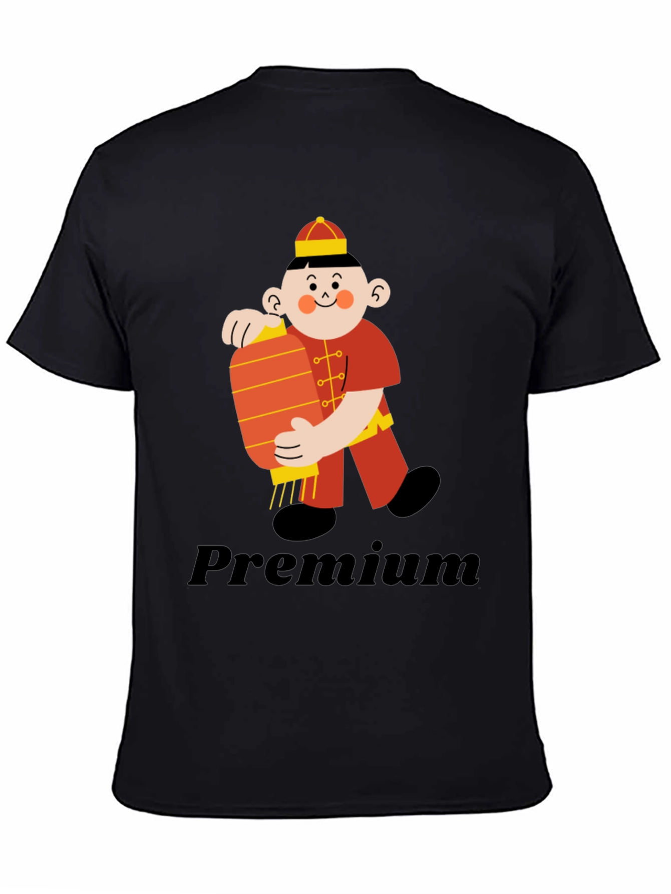 Premium Black T-Shirt with Chinese Boy Graphic
