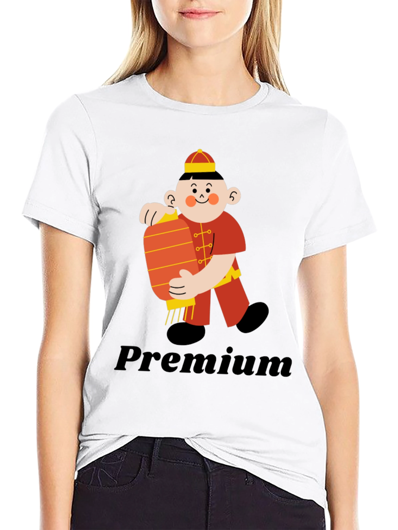 Premium Black T-Shirt with Chinese Boy Graphic