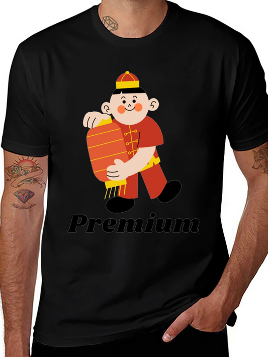 Premium Black T-Shirt with Chinese Boy Graphic