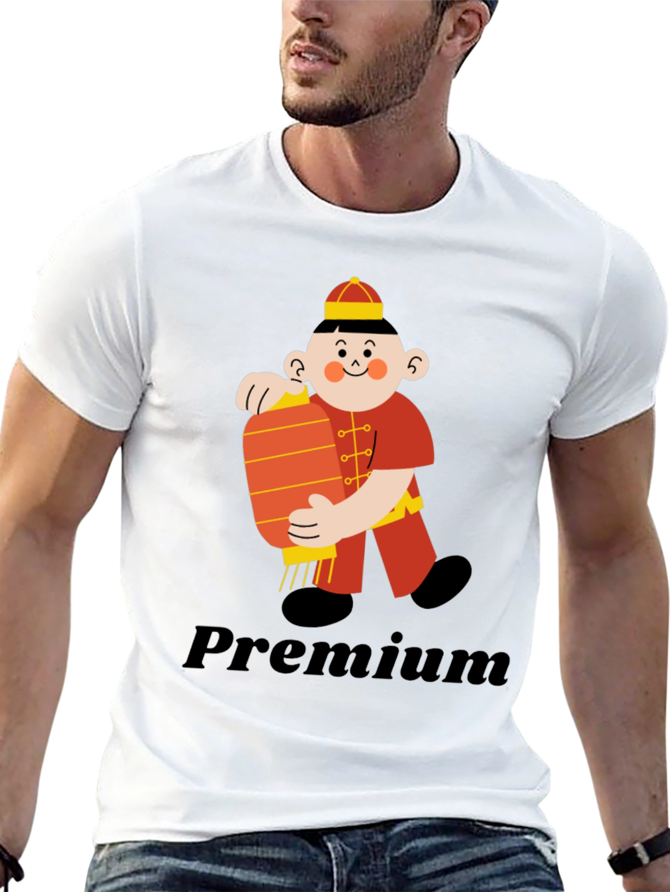 Premium Black T-Shirt with Chinese Boy Graphic