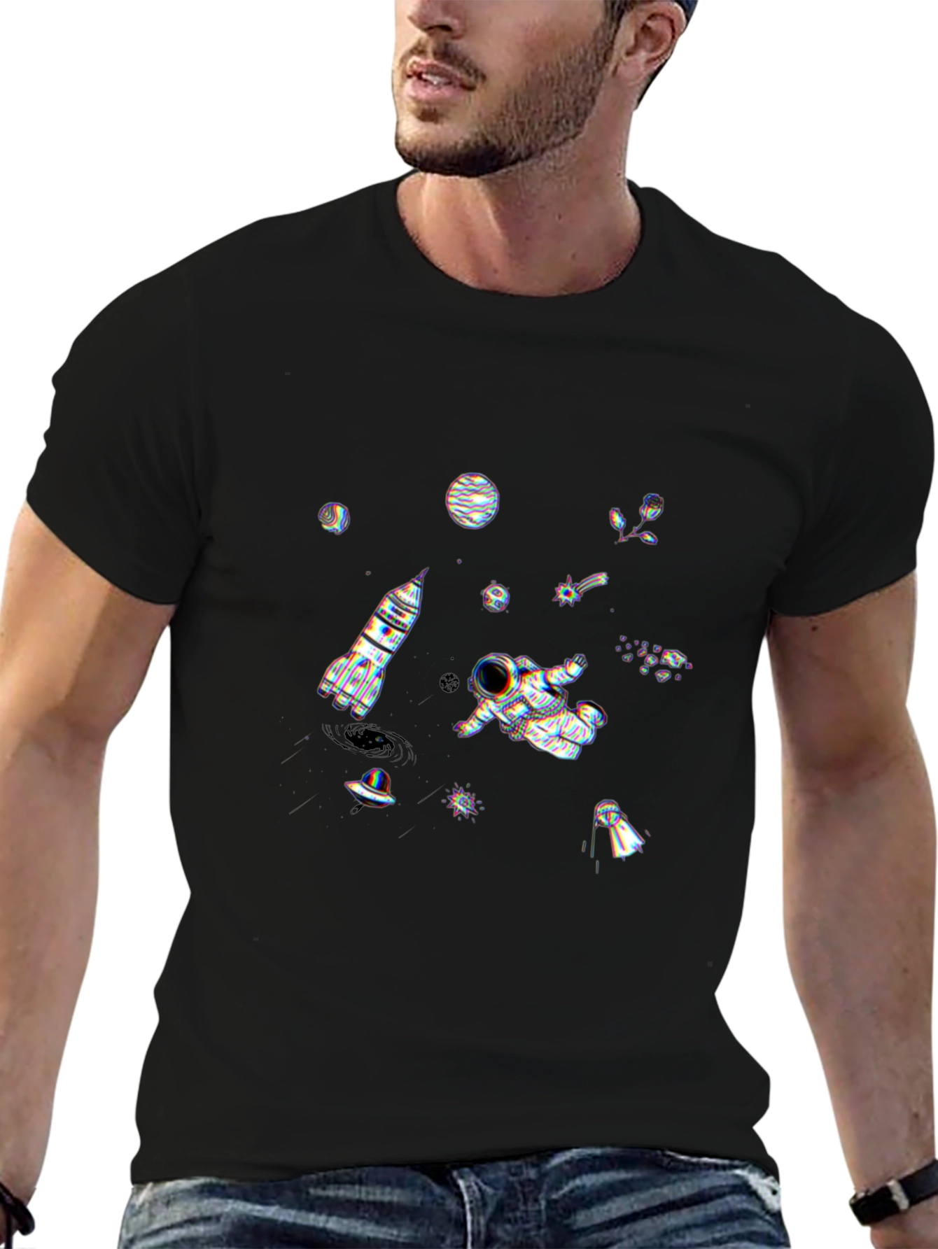 Astronaut Space Graphic T-Shirt - Black