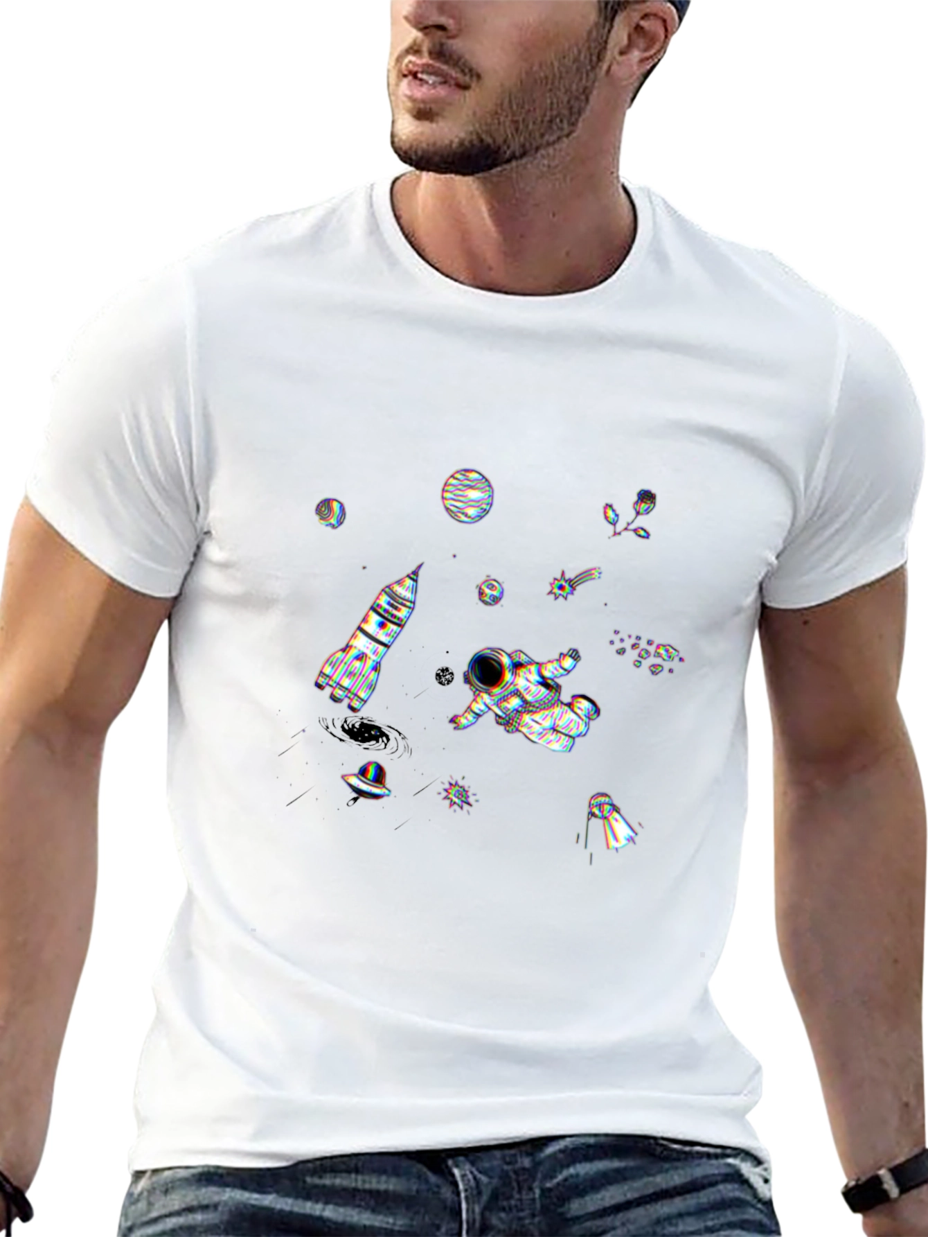 Astronaut Space Graphic T-Shirt - Black