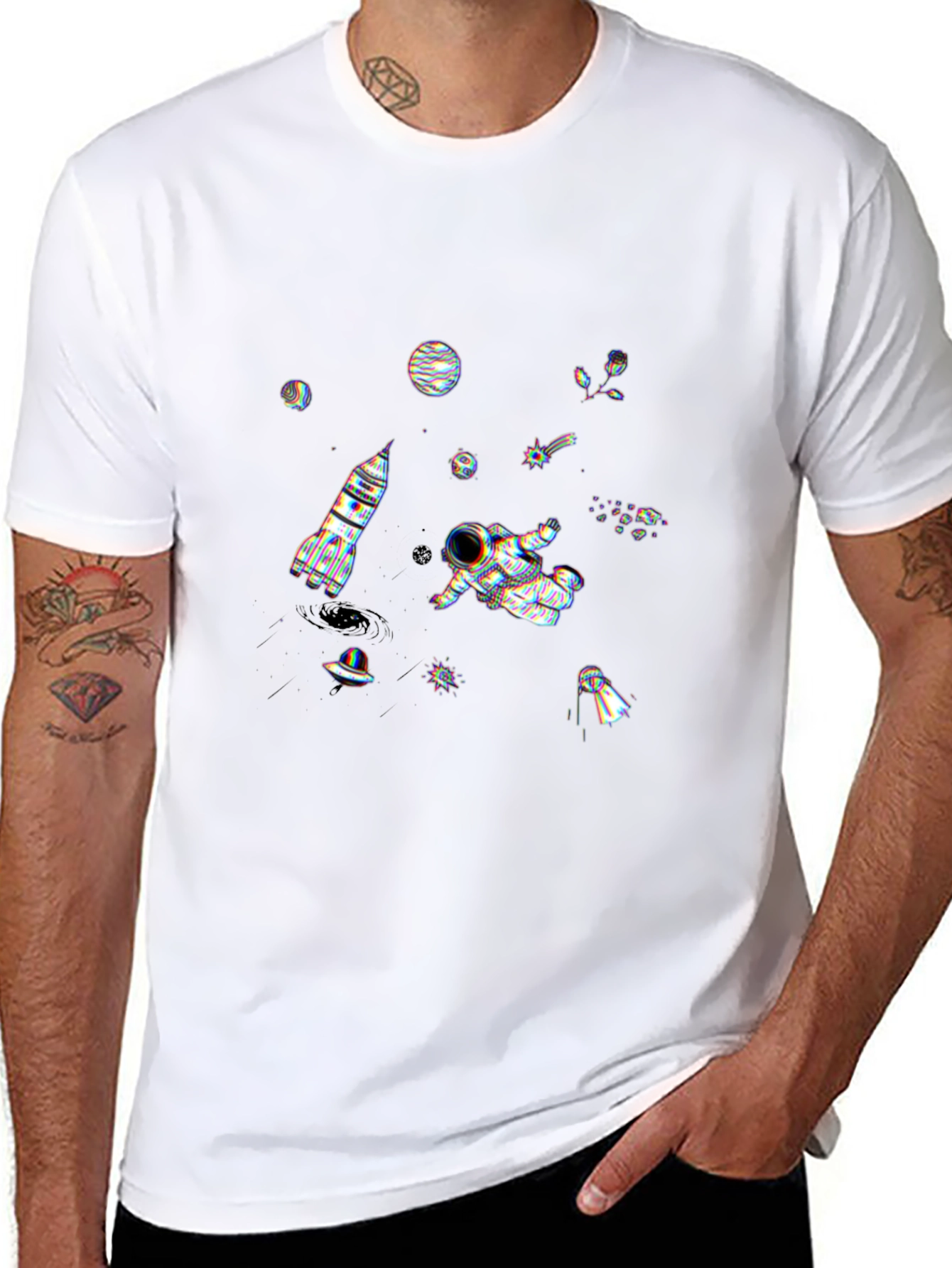 Astronaut Space Graphic T-Shirt - Black
