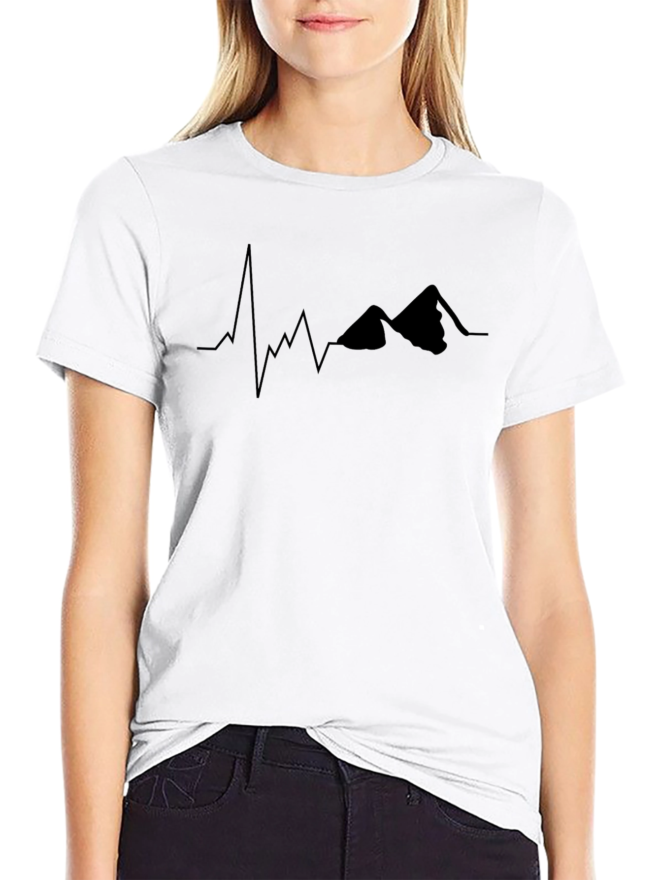 Mountain Heartbeat Graphic Tee - Black Crew Neck