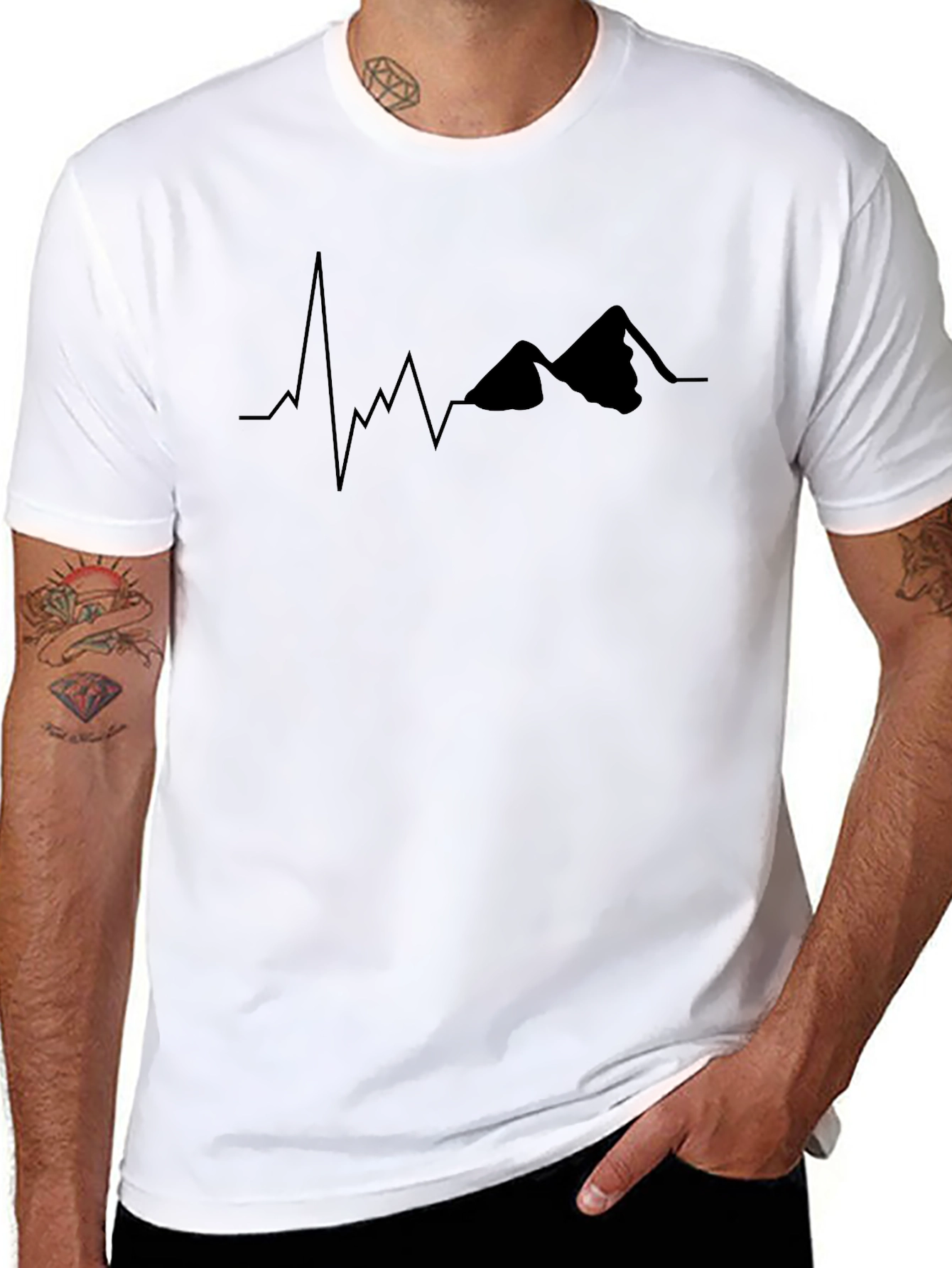 Mountain Heartbeat Graphic Tee - Black Crew Neck