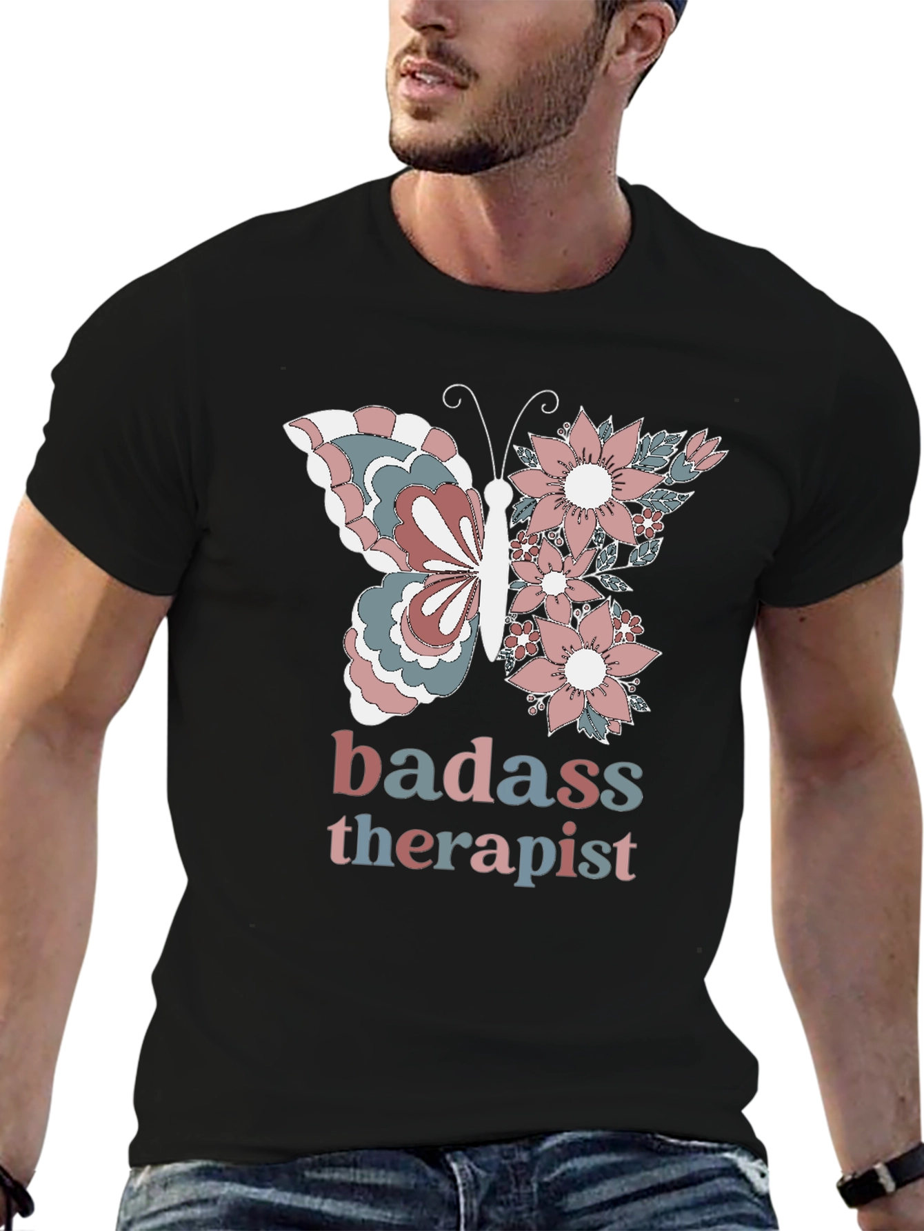 Badass Therapist T-Shirt - Butterfly Floral Design
