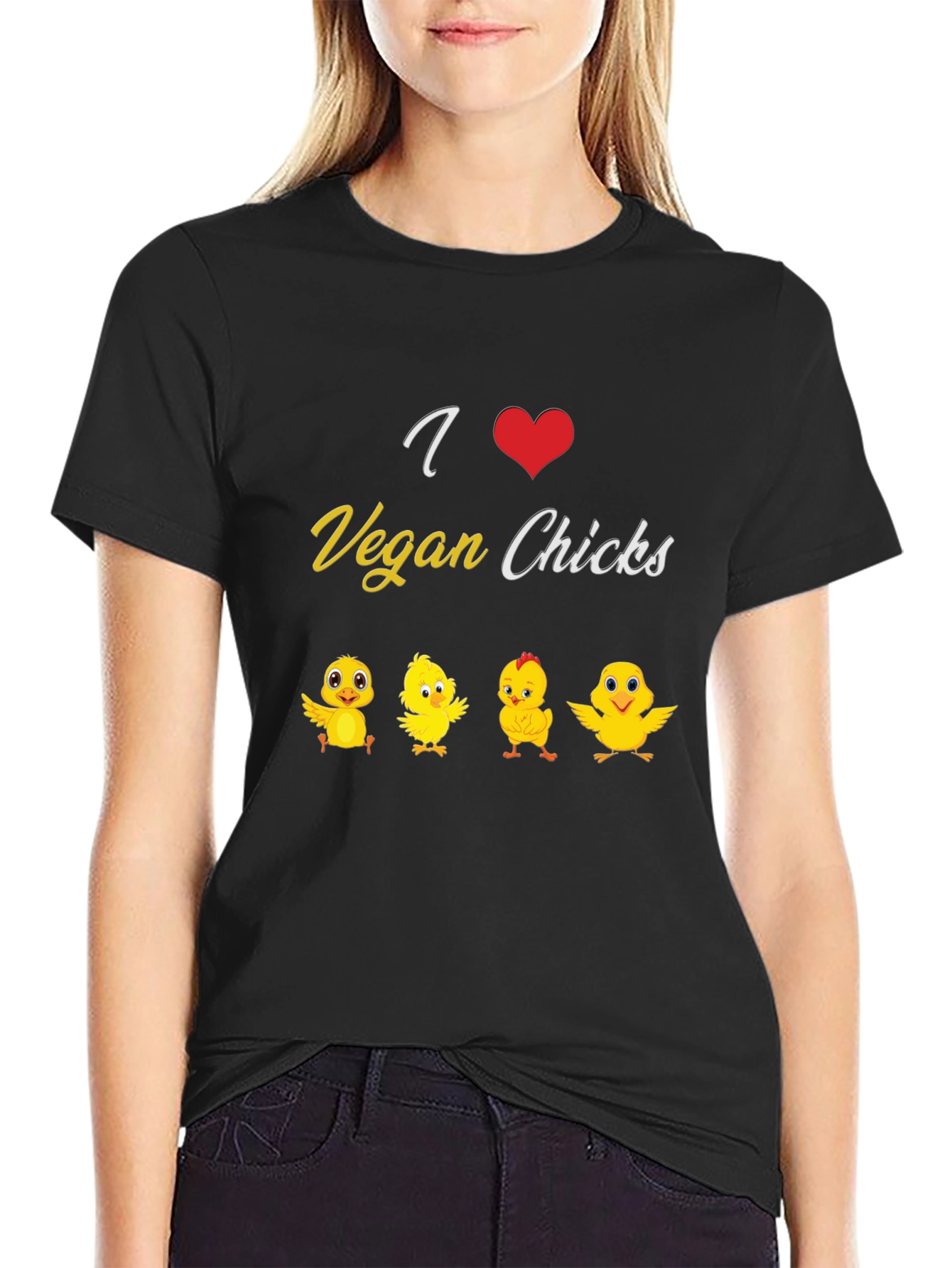 I Love Vegan Chicks T-Shirt - Black Cotton Tee