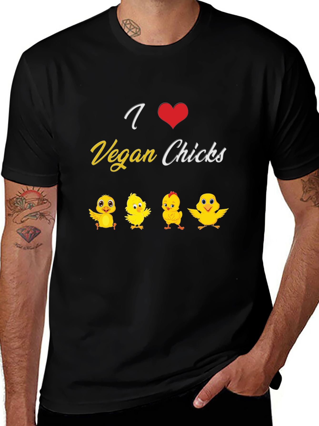 I Love Vegan Chicks T-Shirt - Black Cotton Tee