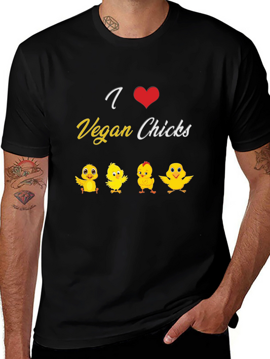 I Love Vegan Chicks T-Shirt - Black Cotton Tee