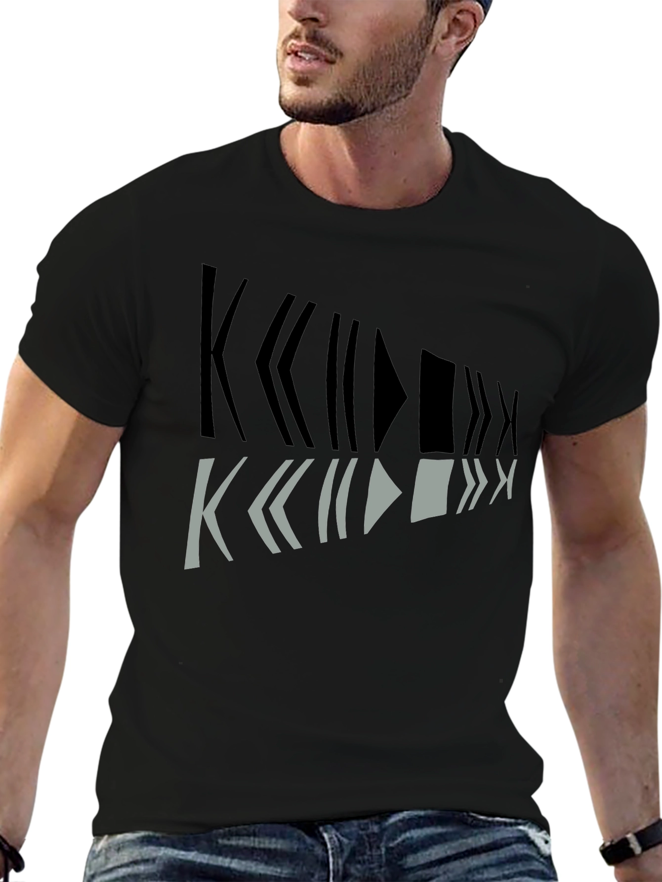 Geometric Graphic Print Mens Black T-Shirt