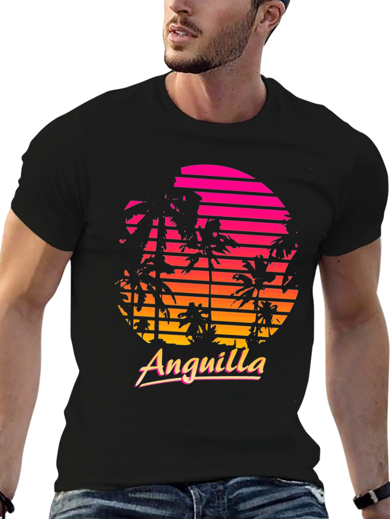 Anguilla Retro Sunset Palm Tree T-Shirt