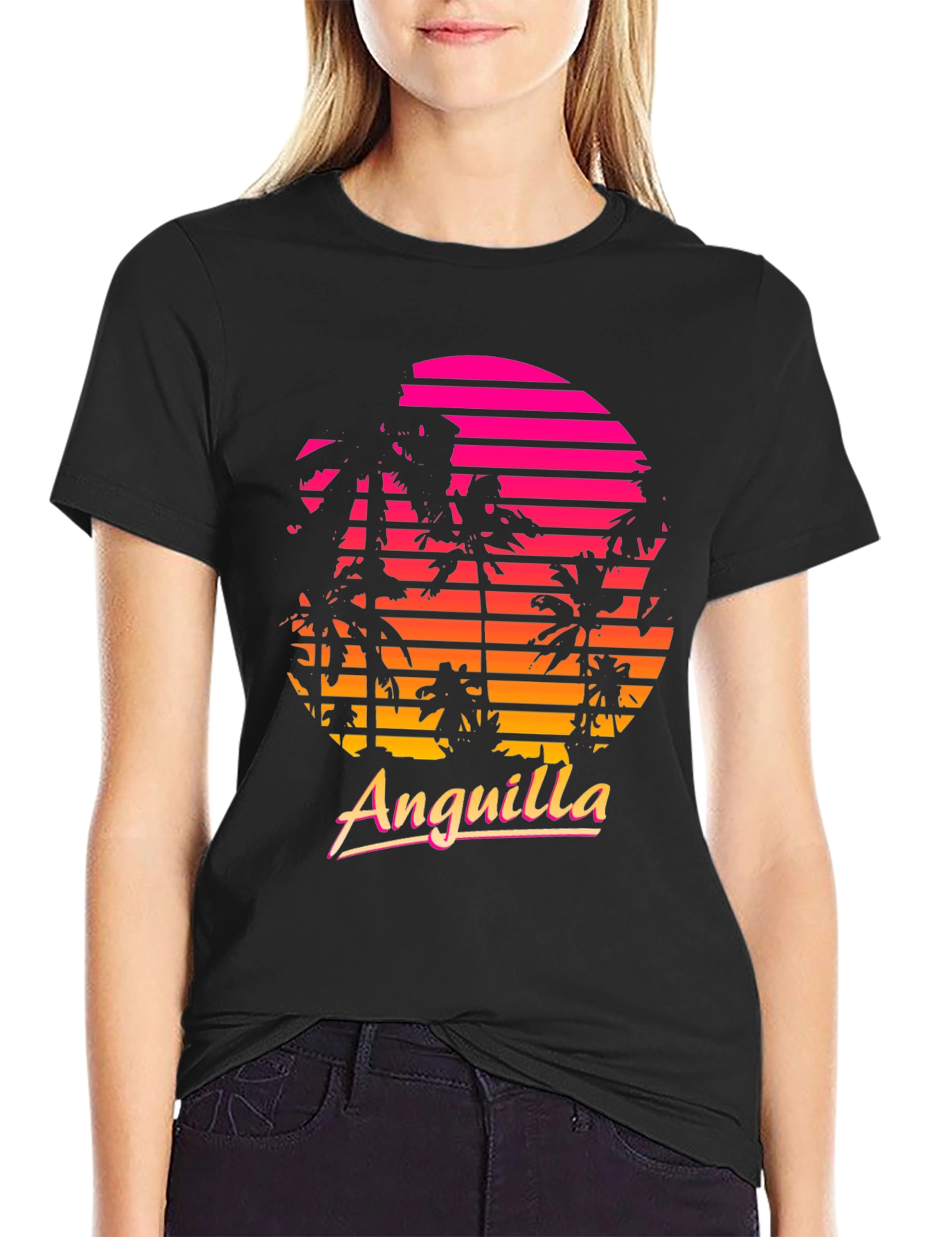 Anguilla Retro Sunset Palm Tree T-Shirt