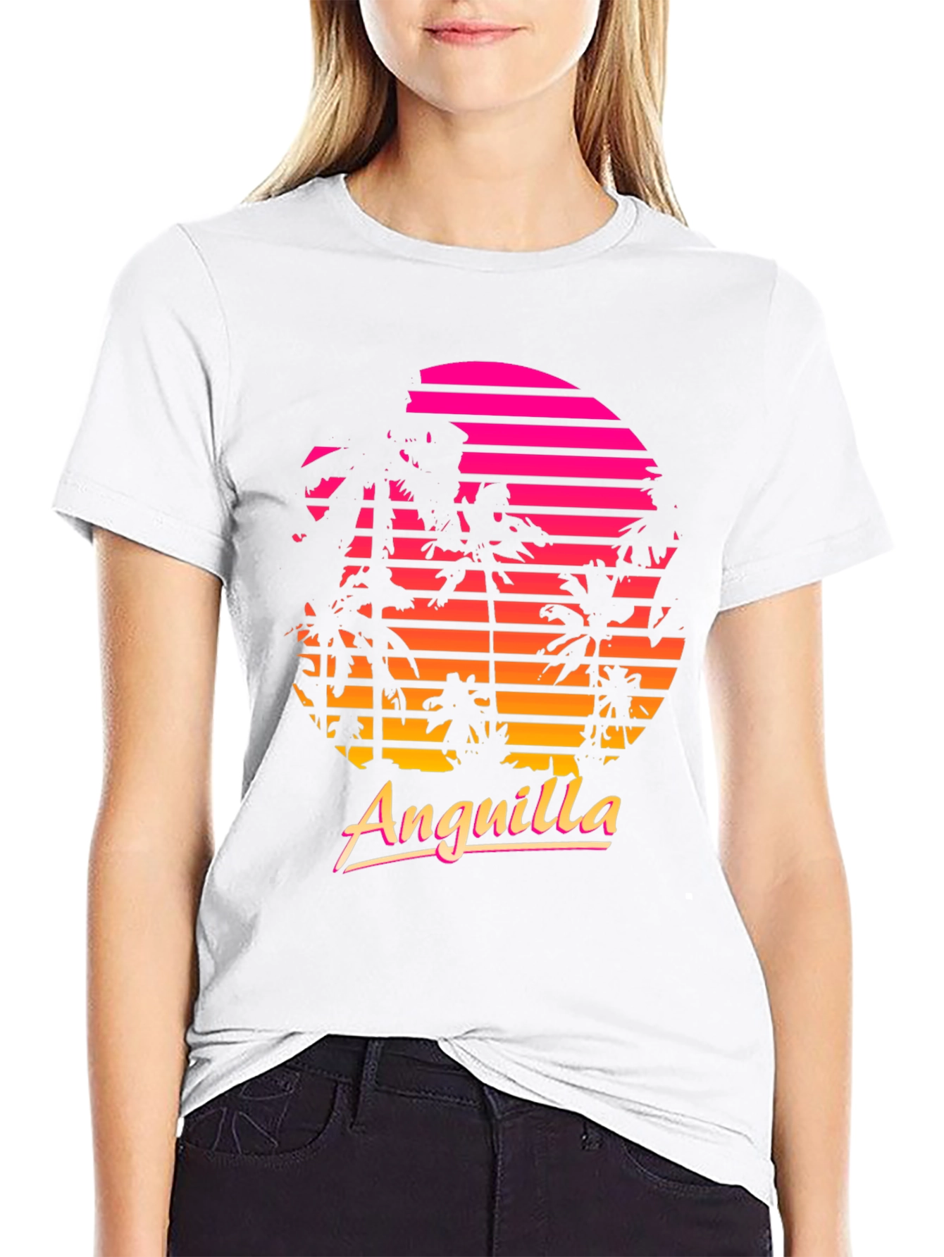 Anguilla Retro Sunset Palm Tree T-Shirt