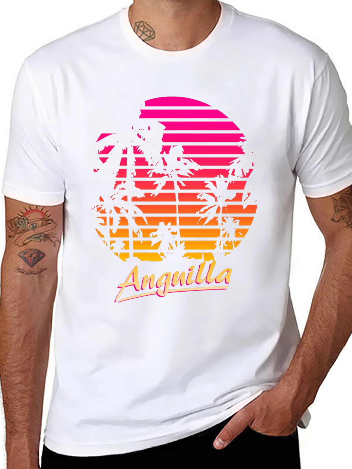 Anguilla Retro Sunset Palm Tree T-Shirt
