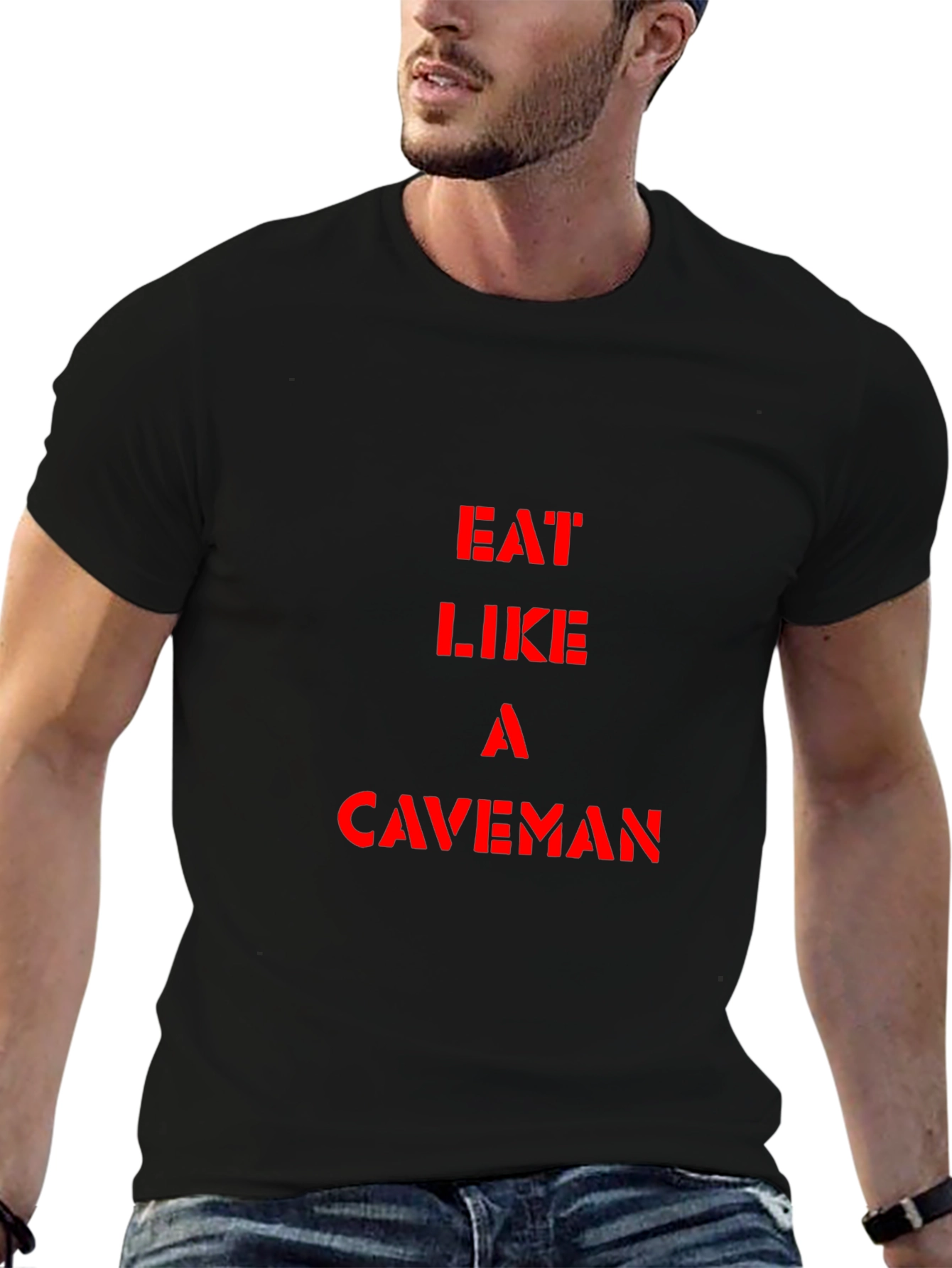 Eat Like a Caveman Black Graphic Tee