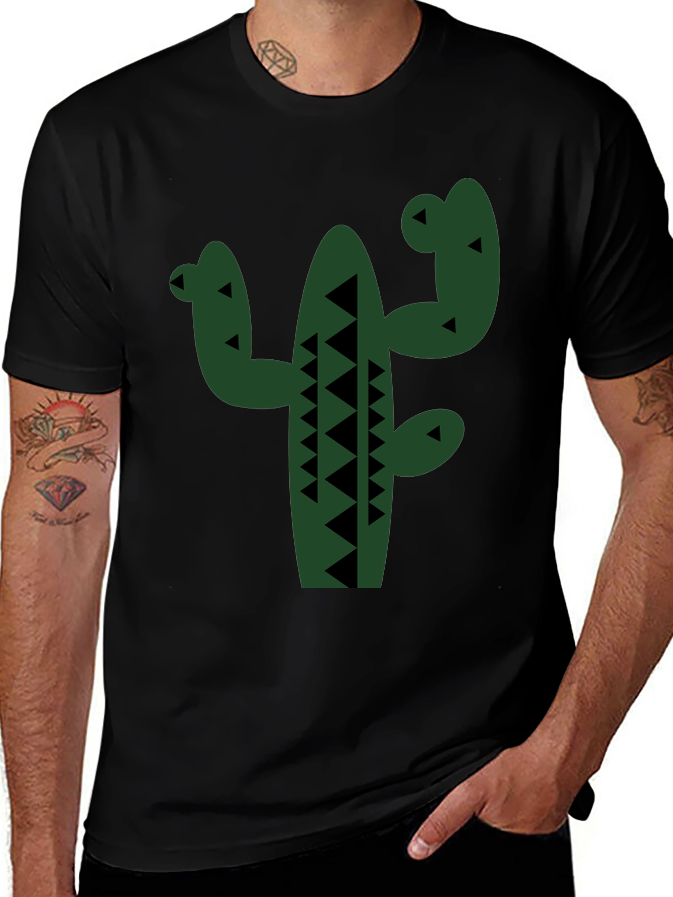 Cactus Graphic Tee - Black Cotton T-Shirt