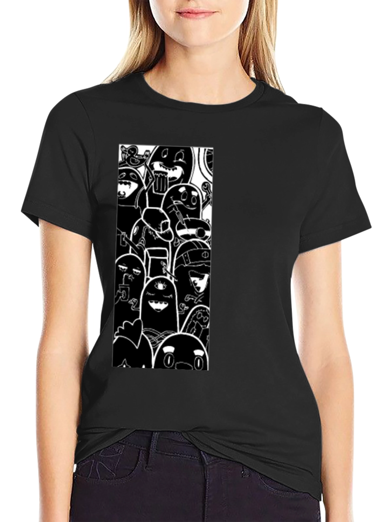 Cartoon Character Graphic Print Black T-Shirt