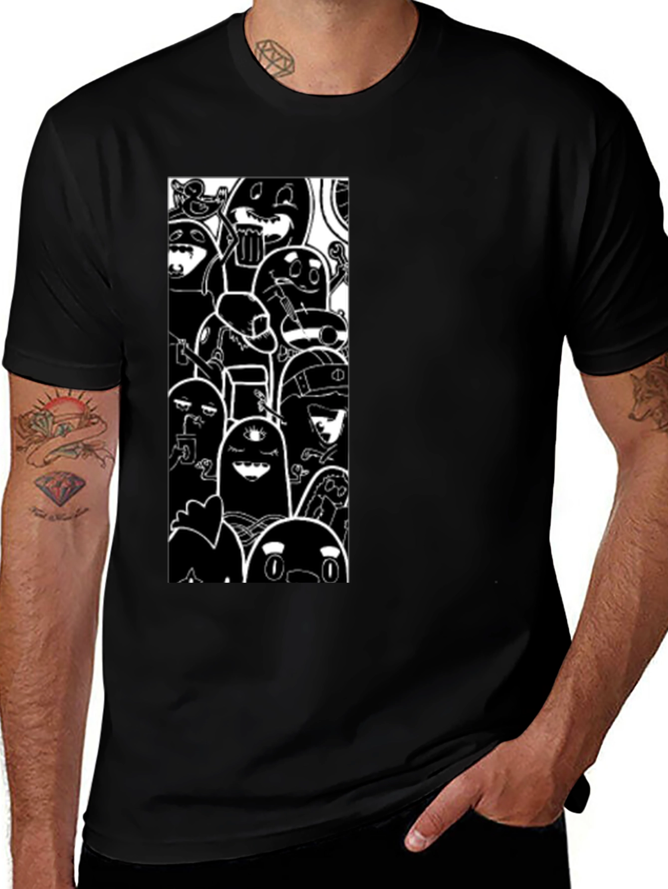 Cartoon Character Graphic Print Black T-Shirt