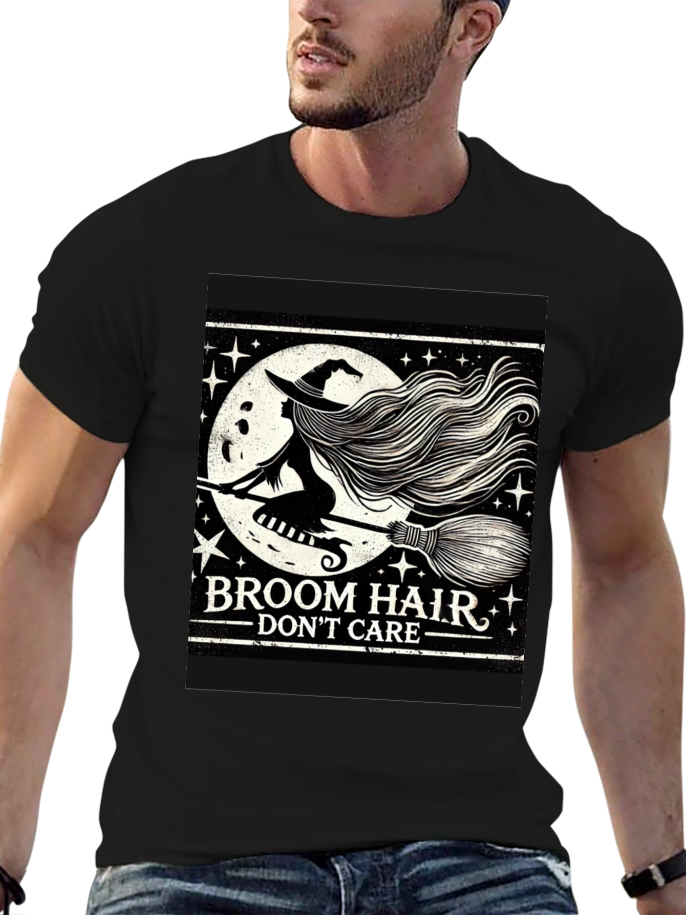 Broom Hair Dont Care Halloween Graphic T-Shirt