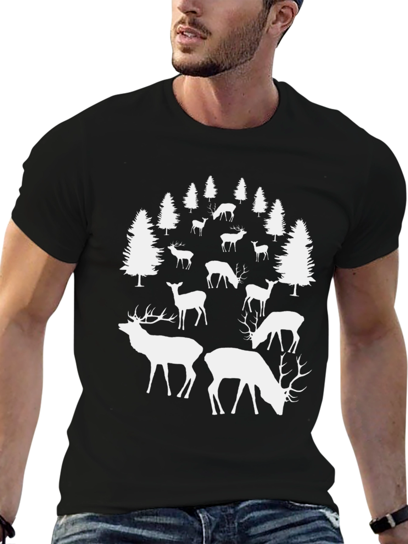 Deer Forest Graphic Tee - Black Casual Shirt