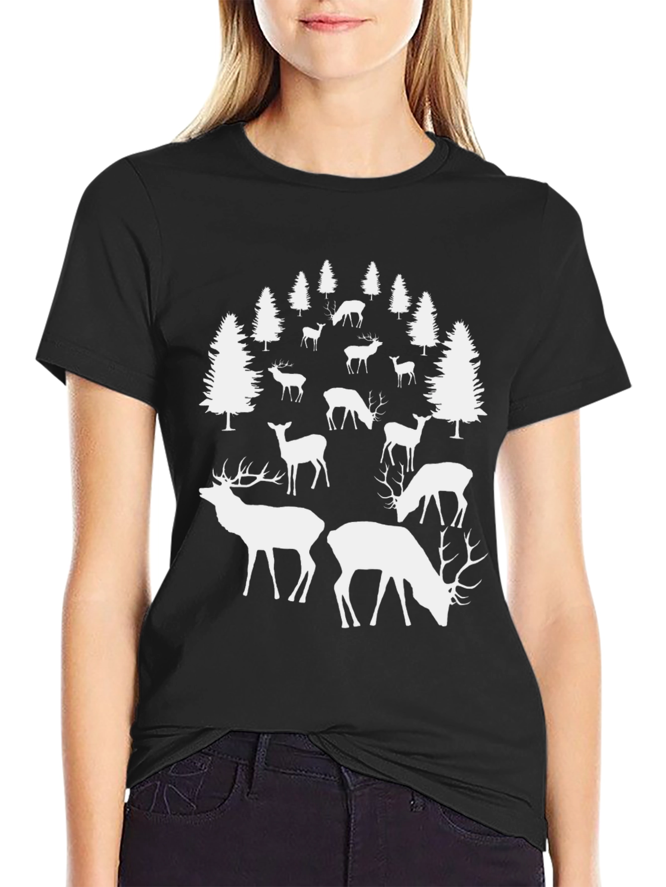 Deer Forest Graphic Tee - Black Casual Shirt