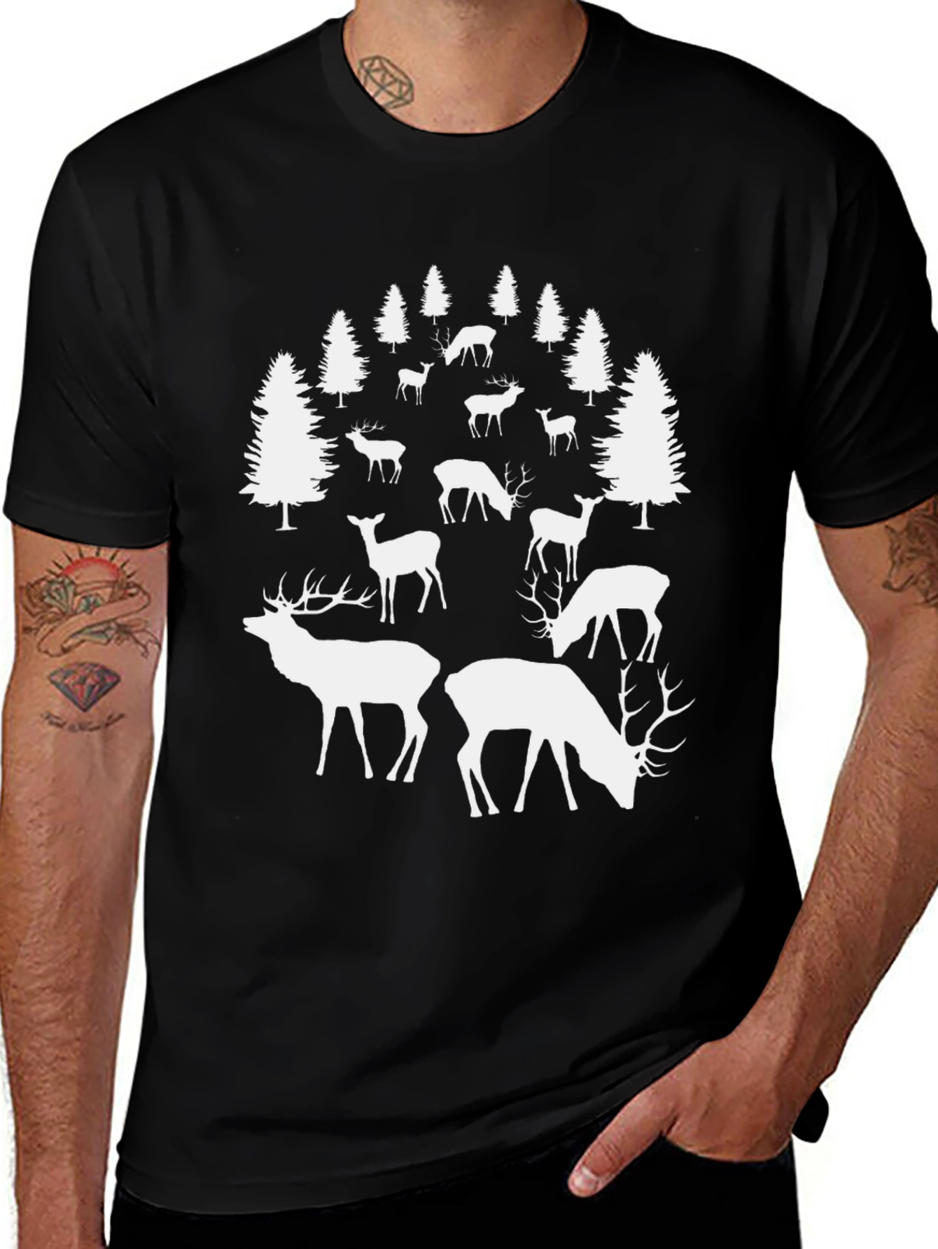 Deer Forest Graphic Tee - Black Casual Shirt