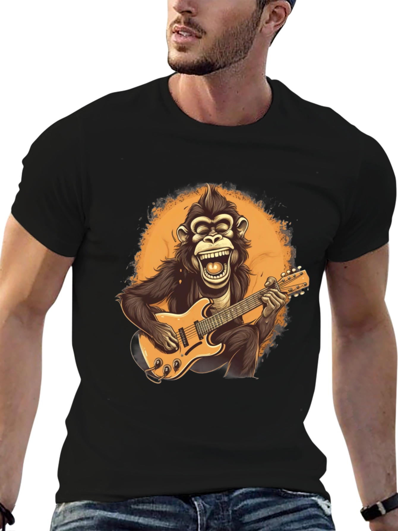 Monkey Guitarist Graphic Tee - Black T-Shirt