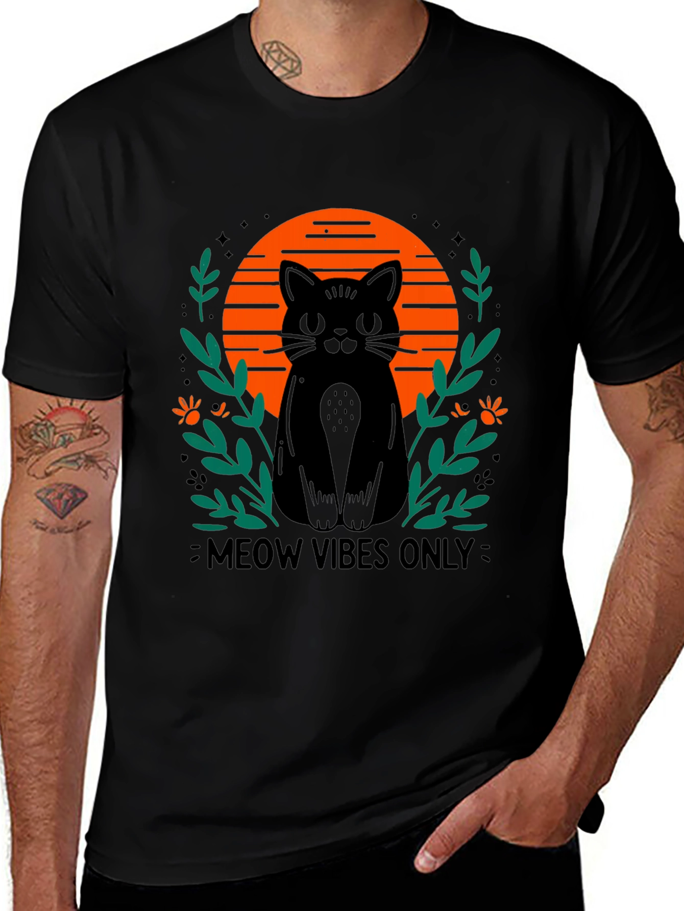 Meow Vibes Only Cat Graphic T-Shirt