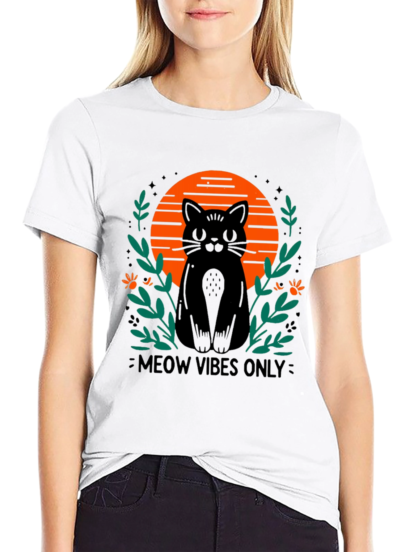 Meow Vibes Only Cat Graphic T-Shirt